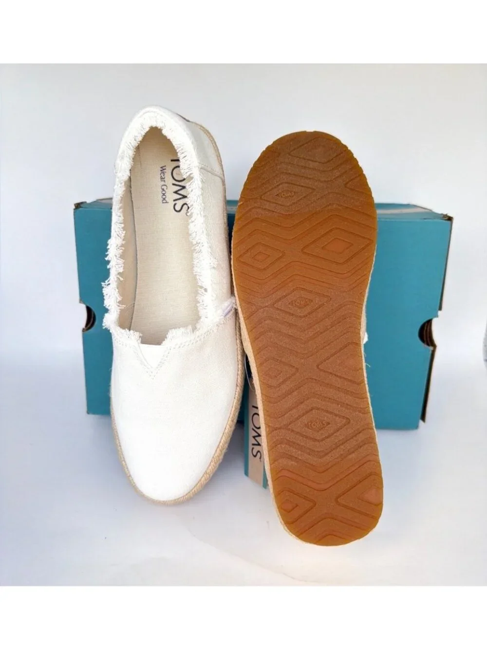 TOMS Valencia Platforms Espadrille White Canvas Women Size 8
